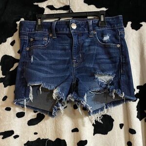 American Eagle Outfitters Dark Blue Distressed Jean Shorts